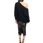 Ballet neck sweater with long balloon sleeves, ribbed cuffs and hem and a drop shoulder in black