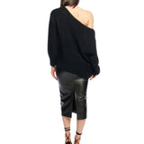 Ballet neck sweater with long balloon sleeves, ribbed cuffs and hem and a drop shoulder in black