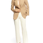  Collared, single button closure jacket with long sleeves and pockets in taupe - front