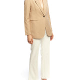  Collared, single button closure jacket with long sleeves and pockets in taupe - side