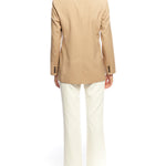  Collared, single button closure jacket with long sleeves and pockets in taupe - back