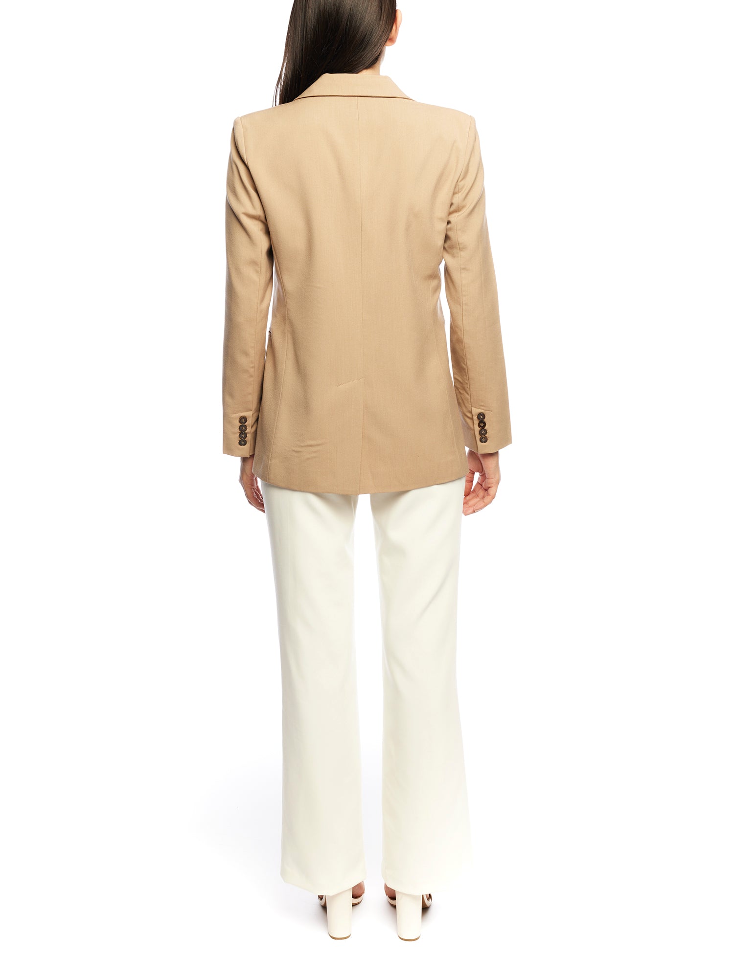  Collared, single button closure jacket with long sleeves and pockets in taupe - back