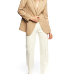  Collared, single button closure jacket with long sleeves and pockets in taupe