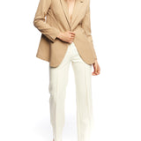  Collared, single button closure jacket with long sleeves and pockets in taupe