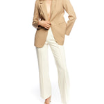  Collared, single button closure jacket with long sleeves and pockets in taupe