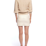 mock turtleneck sweater with 3/4 length sleeves, balloon sleeves and slightly cropped fit in oatmeal