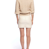 mock turtleneck sweater with 3/4 length sleeves, balloon sleeves and slightly cropped fit in oatmeal