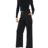 mid-rise, wide leg trousers with a zipper and button closure, side and back pockets - side view