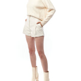 mock turtleneck sweater with stitch detailing, long sleeves and an easy, relaxed fit in creme