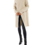 Chic turtleneck, cruelty-free knit sweater with long sleeves and slit front - front shot