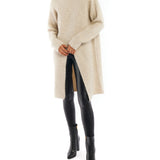 Chic turtleneck, cruelty-free knit sweater with long sleeves and slit front - front shot