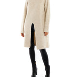 Chic turtleneck, cruelty-free knit sweater with long sleeves and slit front - front shot