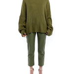 cozy, oversized sweater with ribbed detailing and comfy turtleneck in army green