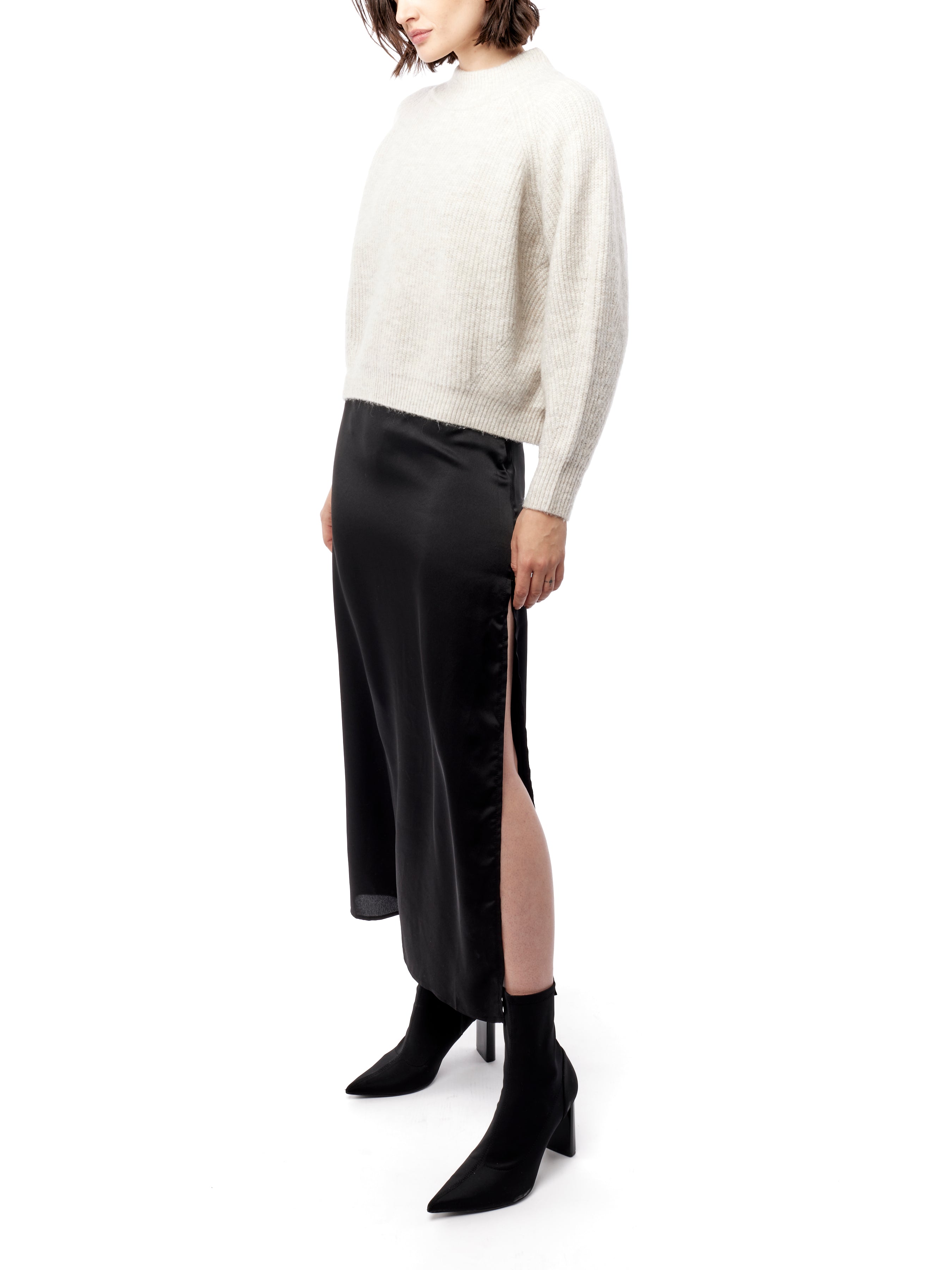 mock turtleneck sweater with stitch detailing, long sleeves and an easy, relaxed fit in oatmeal