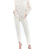 button up blouse made with faux silk in ivory