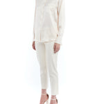 button up blouse made with faux silk in ivory