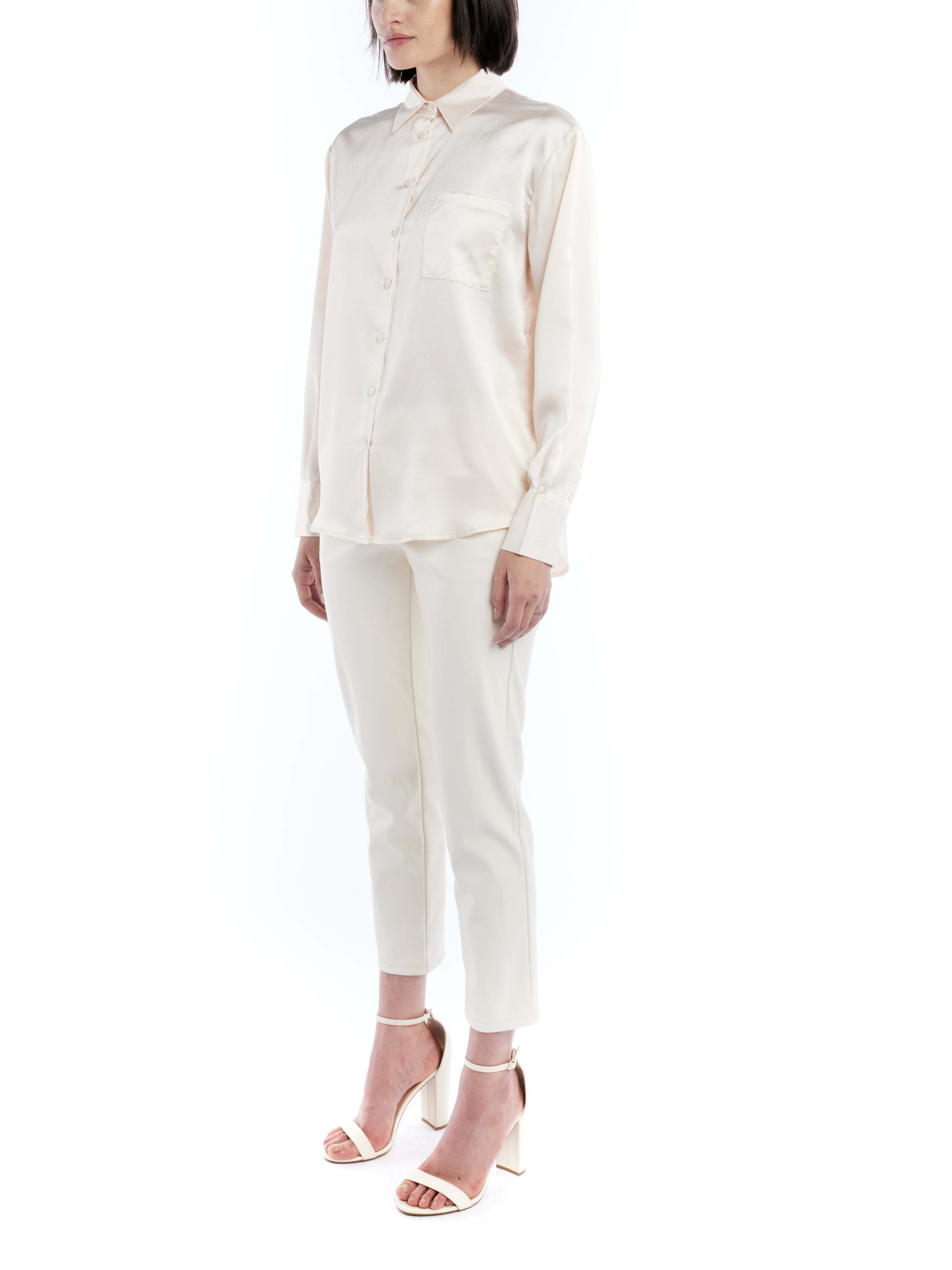 button up blouse made with faux silk in ivory
