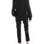 Ballet neck sweater with long balloon sleeves, ribbed cuffs and hem and a drop shoulder in black