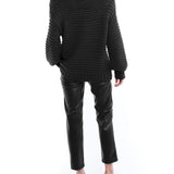 Ballet neck sweater with long balloon sleeves, ribbed cuffs and hem and a drop shoulder in black