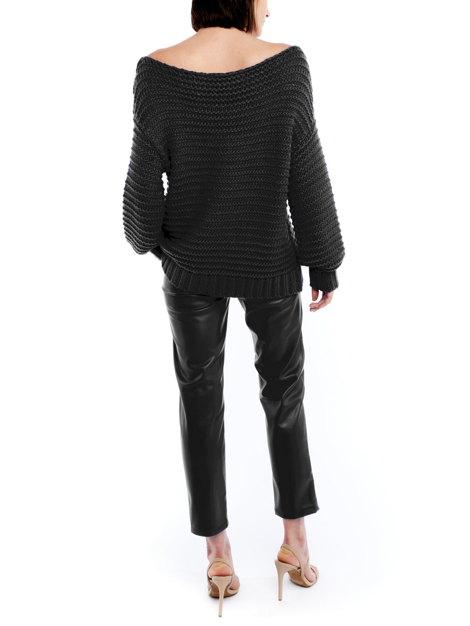 Ballet neck sweater with long balloon sleeves, ribbed cuffs and hem and a drop shoulder in black