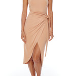 Tank dress with a tulip hem, side tie and a scoop neck and back in pink