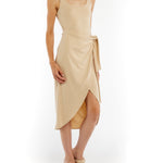 Tank dress with a tulip hem, side tie and a scoop neck and back in clay