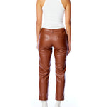 vegan leather trouser with a medium rise, belt loops, slightly cropped cut & side pockets - chestnut