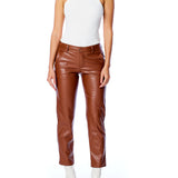 vegan leather trouser with a medium rise, belt loops, slightly cropped cut & side pockets - chestnut