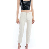 Faux leather bustier with tanks sleeves, square neck and cropped length - black