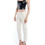 Faux leather bustier with tanks sleeves, square neck and cropped length - black 