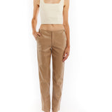 Faux leather bustier with tanks sleeves, square neck and cropped length - ivory
