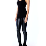 casual sleeveless, v-neck tank with and banded neckline and arm holes in black