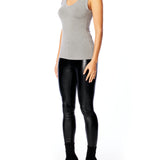 casual sleeveless, v-neck tank with and banded neckline and arm holes in heather grey