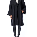 Cari faux wool oversized jacket with open front, large cuffs and side slits in black