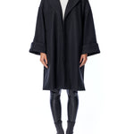 Cari faux wool oversized jacket with open front, large cuffs and side slits in black