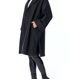 Cari faux wool oversized jacket with open front, large cuffs and side slits in black