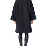Cari faux wool oversized jacket with open front, large cuffs and side slits in black