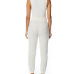 relaxed pocket pant with drawstring, elasticized waist and cuffs in cream