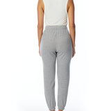 relaxed pocket pant with drawstring, elasticized waist and cuffs in heather grey