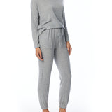 relaxed pocket pant with drawstring, elasticized waist and cuffs in heather grey