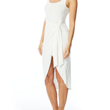 Tank dress with a tulip hem, side tie and a scoop neck and back in white