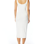 Tank dress with a tulip hem, side tie and a scoop neck and back in white
