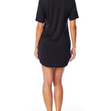 Short sleeve, V-neck Sleep Tee with breast pocket, a relaxed fit, and shirt tail hem in black