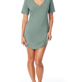 Short sleeve, V-neck Sleep Tee with breast pocket, a relaxed fit, and shirt tail hem in jade