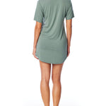 Short sleeve, V-neck Sleep Tee with breast pocket, a relaxed fit, and shirt tail hem in jade