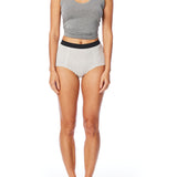 striped women's boxer brief short with elasticized waist band, seam detailing & medium rise