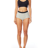 striped women's boxer brief short with elasticized waist band, seam detailing & medium rise