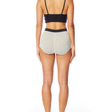striped women's boxer brief short with elasticized waist band, seam detailing & medium rise