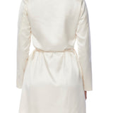 Collared, faux silk, wrap dress with attached belt that can be tied in front or at side - Back