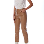 Vegan leather pants in Cognac - Side View